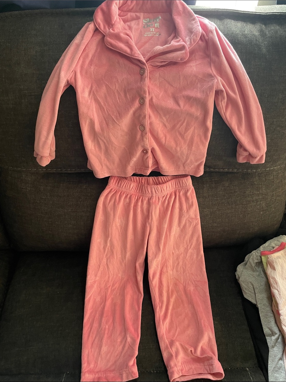Soft Pink Kids Pajama Set - Cozy Button-Up Top & Elastic Waist Pants
